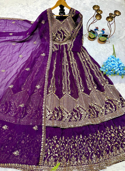 Havy Crunchi Silk With Embroidery Work Gown Lehenga