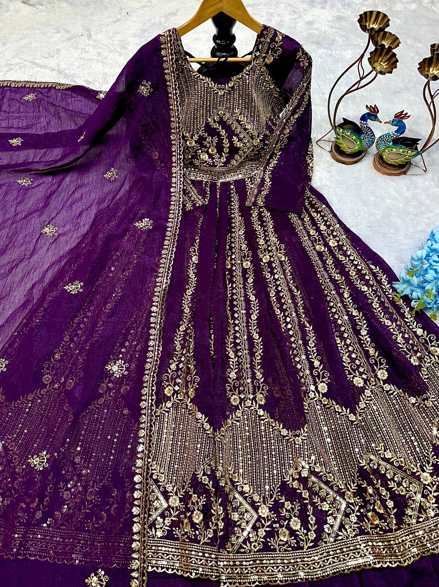 Havy Crunchi Silk With Embroidery Work Gown Lehenga