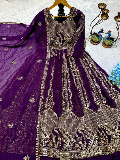 Havy Crunchi Silk With Embroidery Work Gown Lehenga