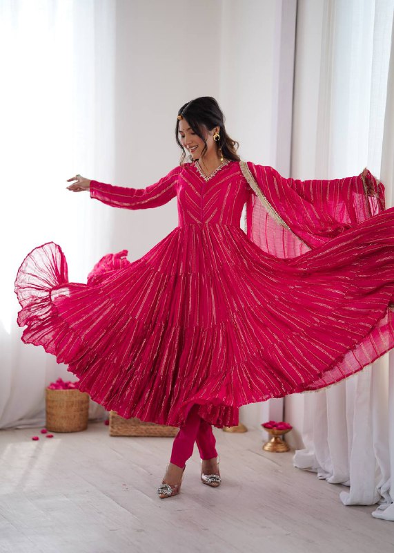 Orange Color With Mal Chanderi  With Mirror Hand Work Gown