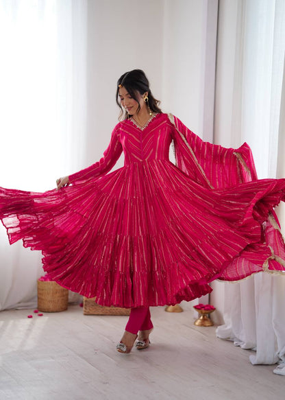 Orange Color With Mal Chanderi  With Mirror Hand Work Gown