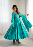 Premium Roman Shimmer Chanderi Silk With Beads Work Ready To Wear Anarkali Gown