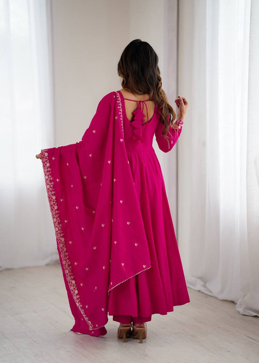 Pink Color Chanderi Silk With Hand Work Anarkali