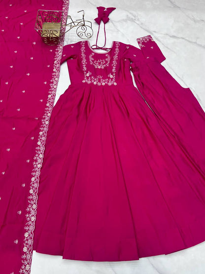 Pink Color Chanderi Silk With Hand Work Anarkali