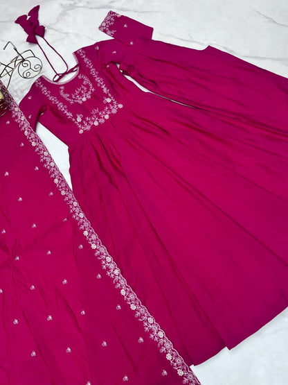 Pink Color Chanderi Silk With Hand Work Anarkali