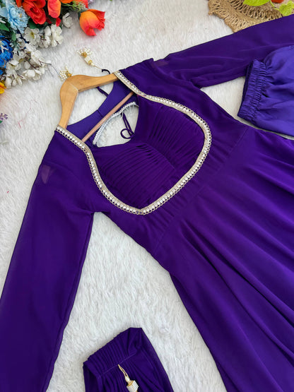 Beautiful Fox Georgette Anarkali Suit With Sequence Embroidery And Moti Lace Work