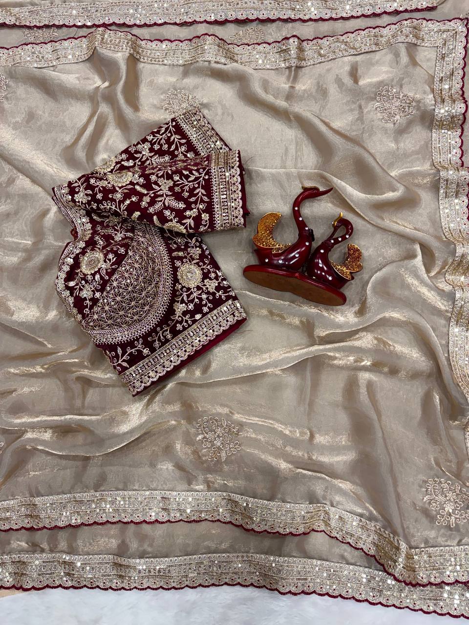 Designer Soft Satin With Sequence Zari Embroidery work saree