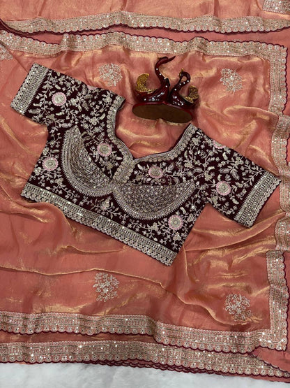 Designer Soft Satin With Sequence Zari Embroidery work saree