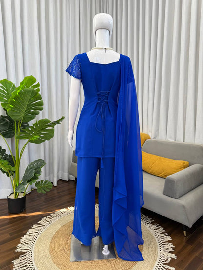 Faux Georgette Thread & Sequience Work Top Pent