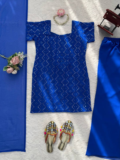 Faux Georgette Thread & Sequience Work Top Pent
