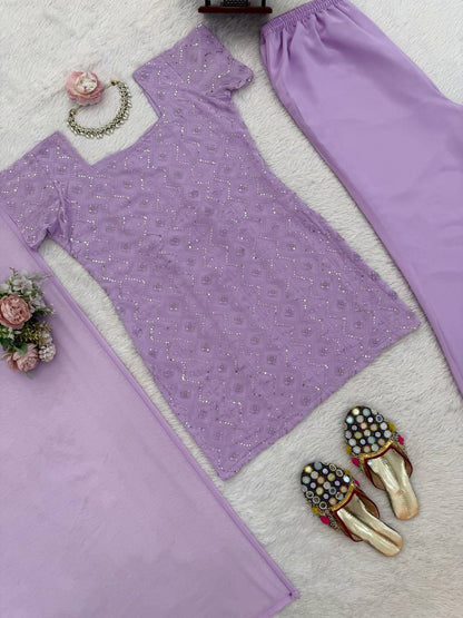 Faux Georgette Thread & Sequience Work Top Pent