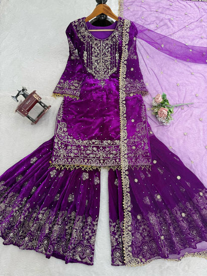 Designer Party Wear Heavy Viscose Velvet Top with Sharara