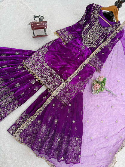 Designer Party Wear Heavy Viscose Velvet Top with Sharara