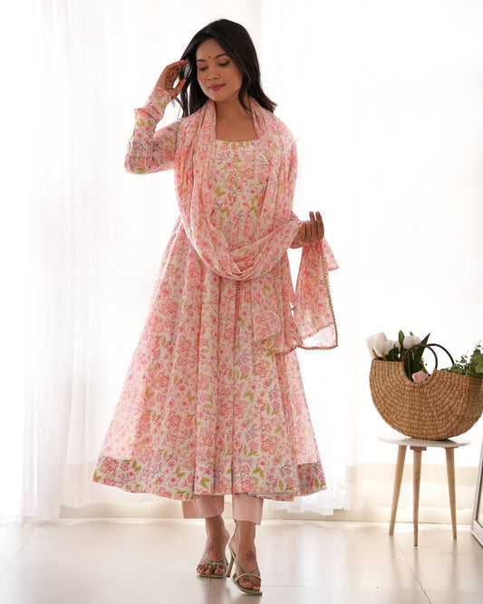 Orange Chiffon Floral Print Anarakali