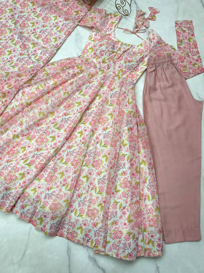 Orange Chiffon Floral Print Anarakali