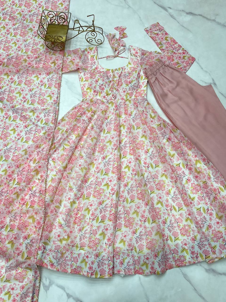 Orange Chiffon Floral Print Anarakali