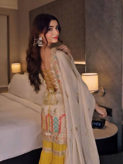 Heavy Chinon Silk With Thread & Sequience Work Top Sharara
