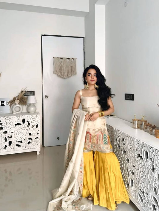 Heavy Chinon Silk With Thread & Sequience Work Top Sharara