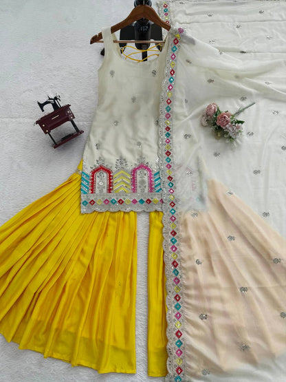Heavy Chinon Silk With Thread & Sequience Work Top Sharara
