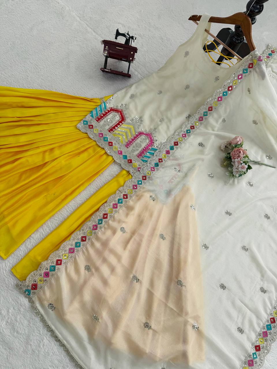 Heavy Chinon Silk With Thread & Sequience Work Top Sharara