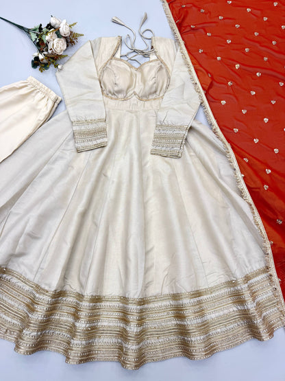 Cosmos Gold Lace Embroidered Gown Suit Set