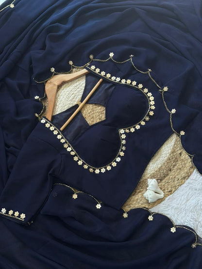 Beautifull Faux Georgette Hand Khatli Work Saree