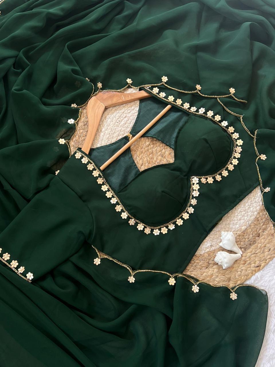 Beautifull Faux Georgette Hand Khatli Work Saree