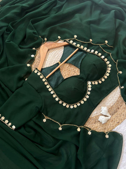 Beautifull Faux Georgette Hand Khatli Work Saree