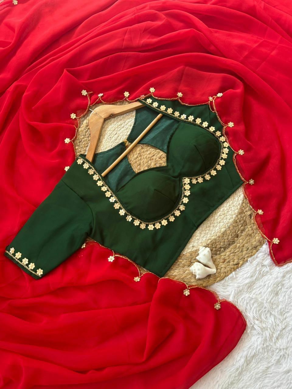 Beautifull Faux Georgette Hand Khatli Work Saree
