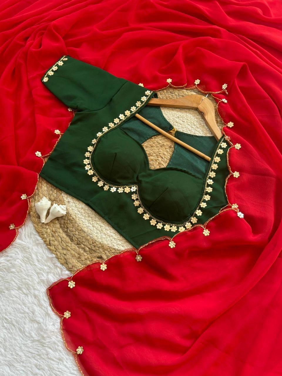 Beautifull Faux Georgette Hand Khatli Work Saree