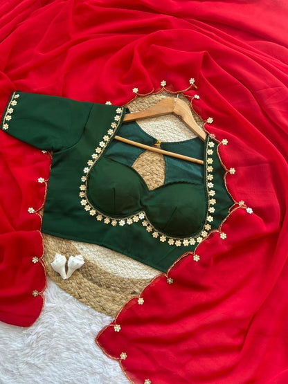 Beautifull Faux Georgette Hand Khatli Work Saree