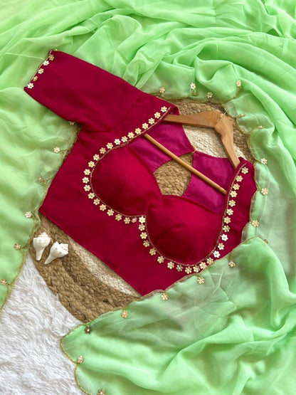 Beautifull Faux Georgette Hand Khatli Work Saree