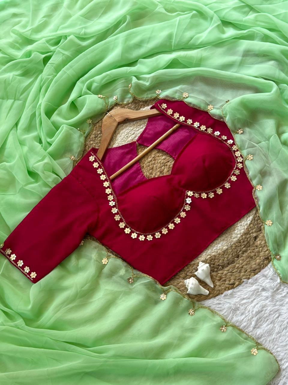 Beautifull Faux Georgette Hand Khatli Work Saree