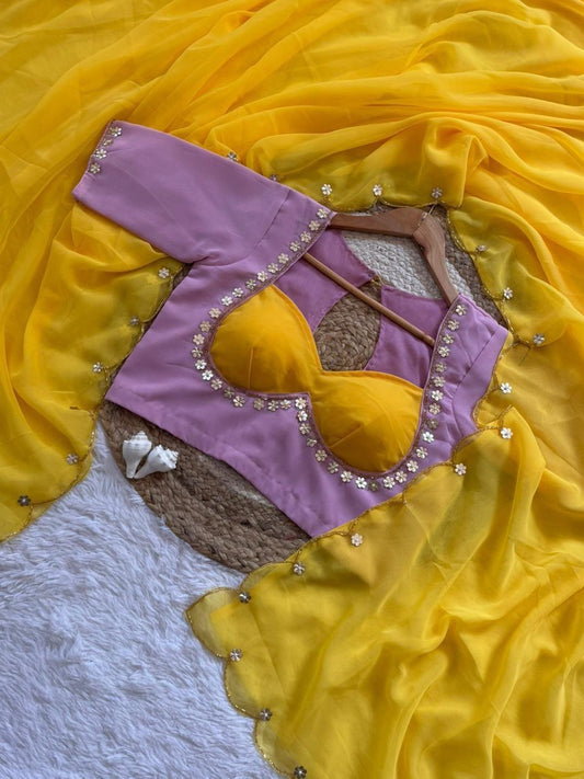 Beautifull Faux Georgette Hand Khatli Work Saree