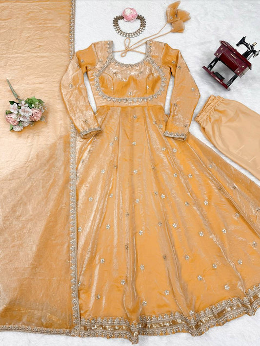 Beautifull Fandy Silk With Coding Sequience Work Gown