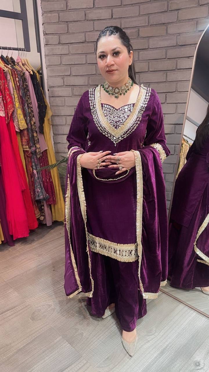 Beautifull Velvet With Real Mirror Work Top Plazzo