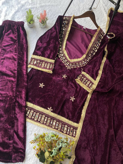 Beautifull Velvet With Real Mirror Work Top Plazzo
