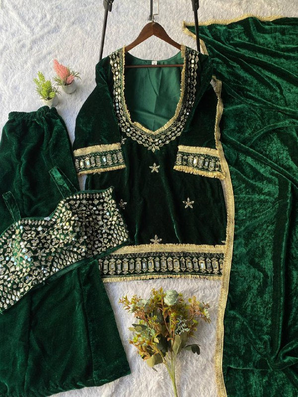 Beautifull Velvet With Real Mirror Work Top Plazzo