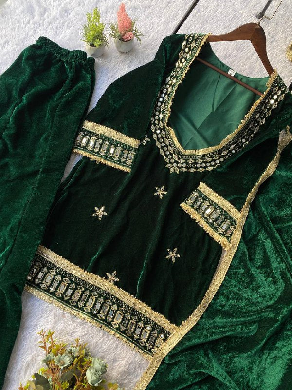 Beautifull Velvet With Real Mirror Work Top Plazzo