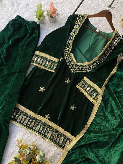 Beautifull Velvet With Real Mirror Work Top Plazzo