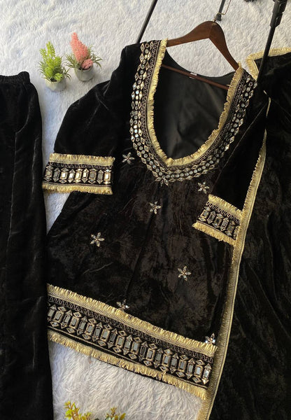 Beautifull Velvet With Real Mirror Work Top Plazzo