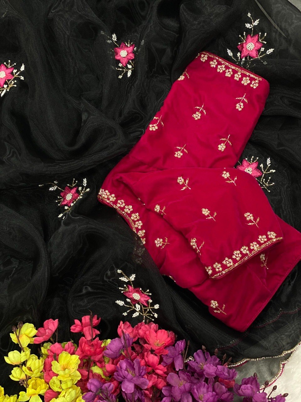 Designer Light Organza With Moti Cutdana Border & Heavy Handwork Saree