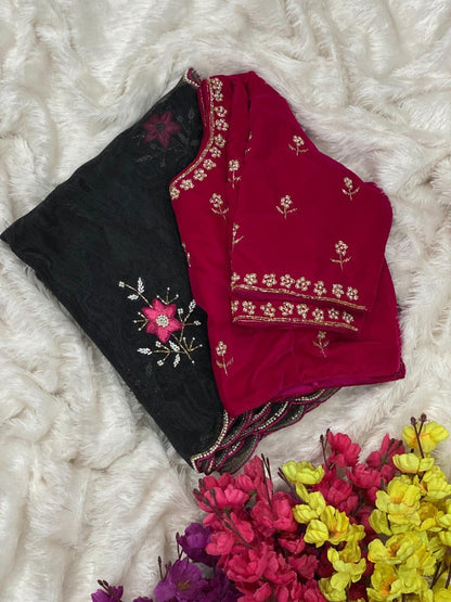 Designer Light Organza With Moti Cutdana Border & Heavy Handwork Saree