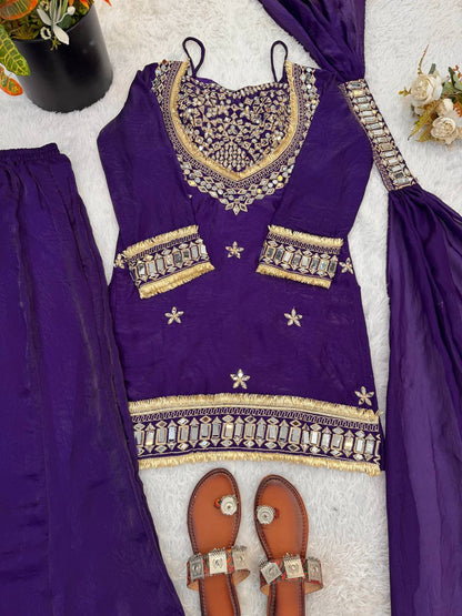 Beautifull Fendy Silk With Real Mirror Work Top Plazzo