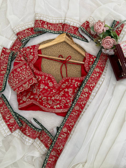 Beautifull Whte Color Tibby Silk With Thred Work Saree