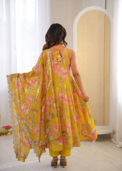 Sky Blue Color Muslin Print With Floral Work Anarkali