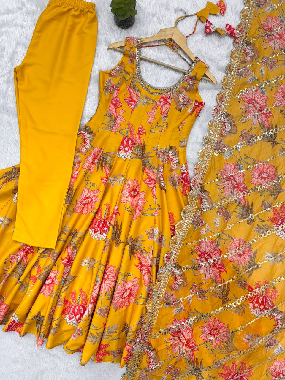 Sky Blue Color Muslin Print With Floral Work Anarkali