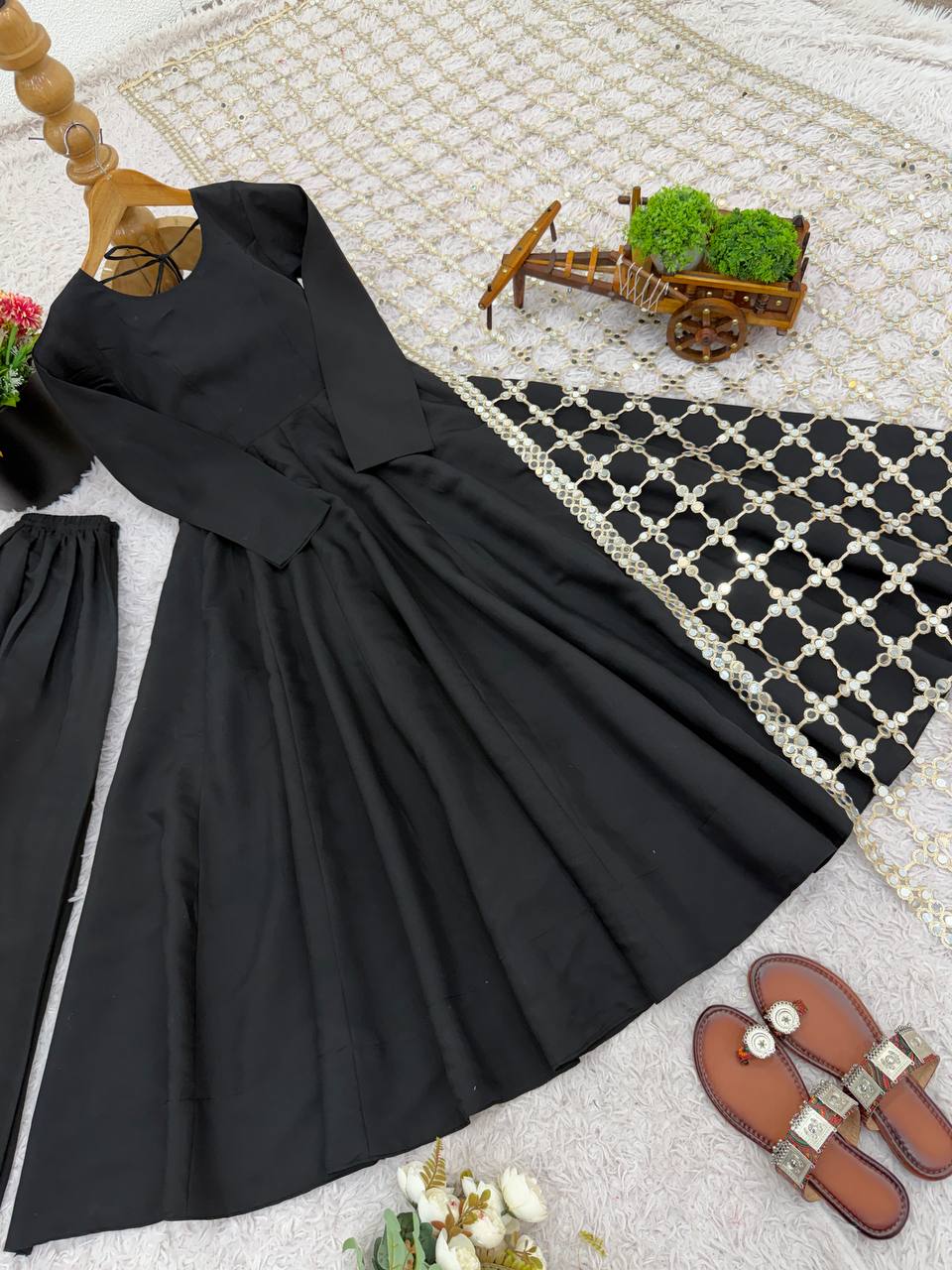 Black Color Roman Silk With Micro Cotton Inner Gown