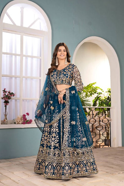 Wedding Special Butterfly Net With Sequience Coding Work Lehenga