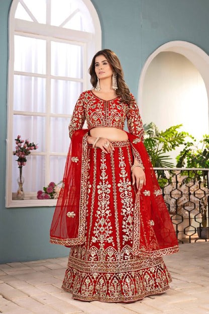 Wedding Special Butterfly Net With Sequience Coding Work Lehenga